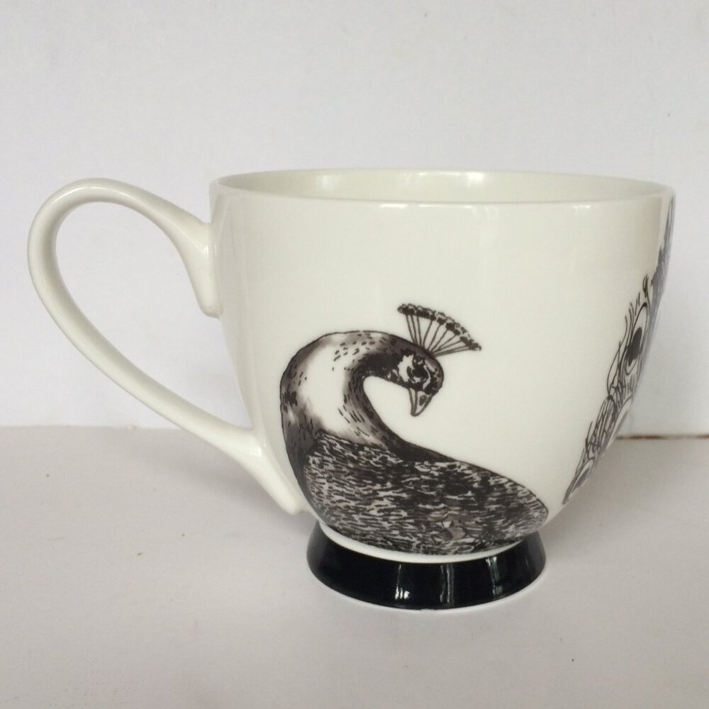 Portobello by Inspire Peacock Footed Coffee Mug Black White Bone China